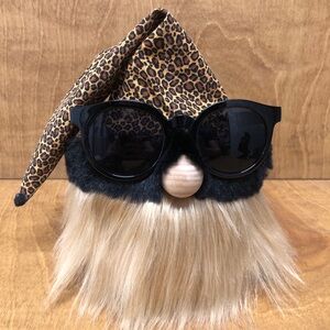 Luxe Leopard Gnome Cat Lover Plush Faux Fur Blonde Wood Mixed Media Gift Animal